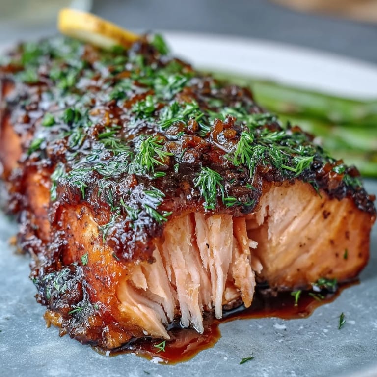 Oven-roasted salmon and asparagus, topped with vibrant fresh herbs and zesty lemon, ready to serve.