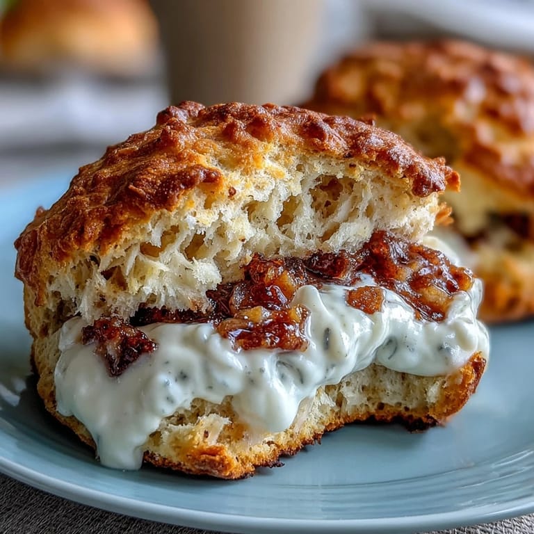 Warm, flaky scones served with rich clotted cream and sweet berry jam, perfect for an afternoon treat.