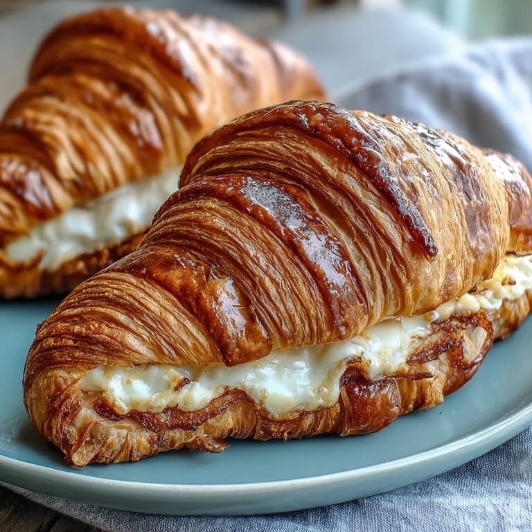 Golden, flaky croissants filled with creamy eggs and gooey cheese — the perfect indulgent morning treat.
