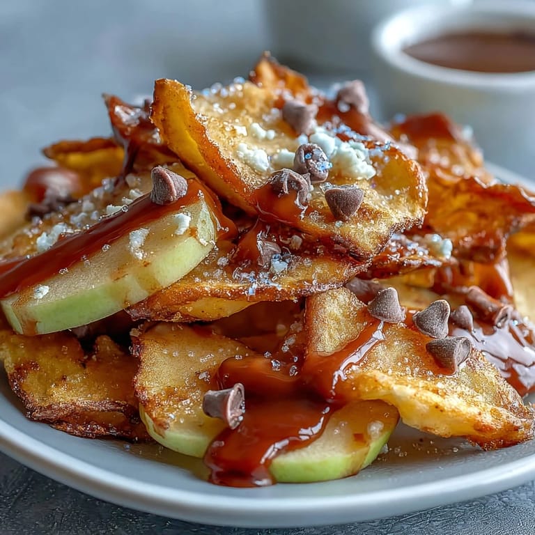 Colorful Candy Apple Nachos piled high with crunchy nuts, rainbow sprinkles, and rich chocolate, offering a sweet and salty treat.