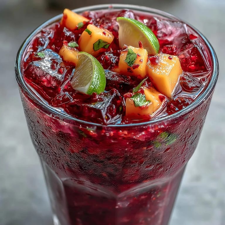 Tropical Mango Dragonfruit Refresher in a glass, garnished with fresh fruit and ice—easy to make at home.