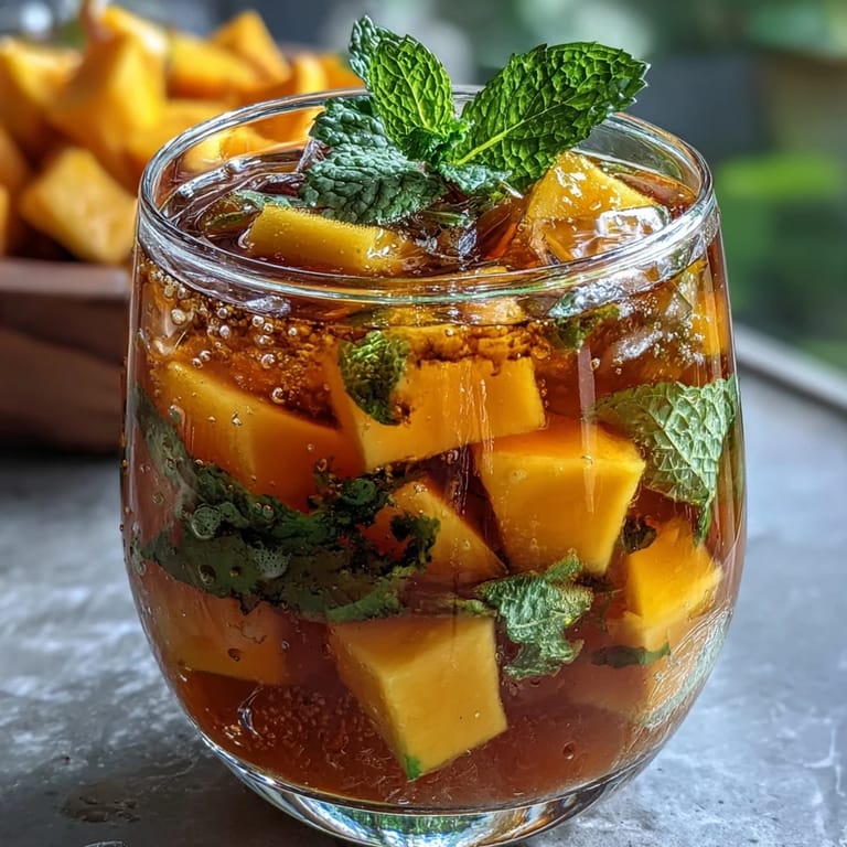 This refreshing Mango Peach Sangria combines juicy mango and peach with citrus slices, served over ice for a cooling beverage.