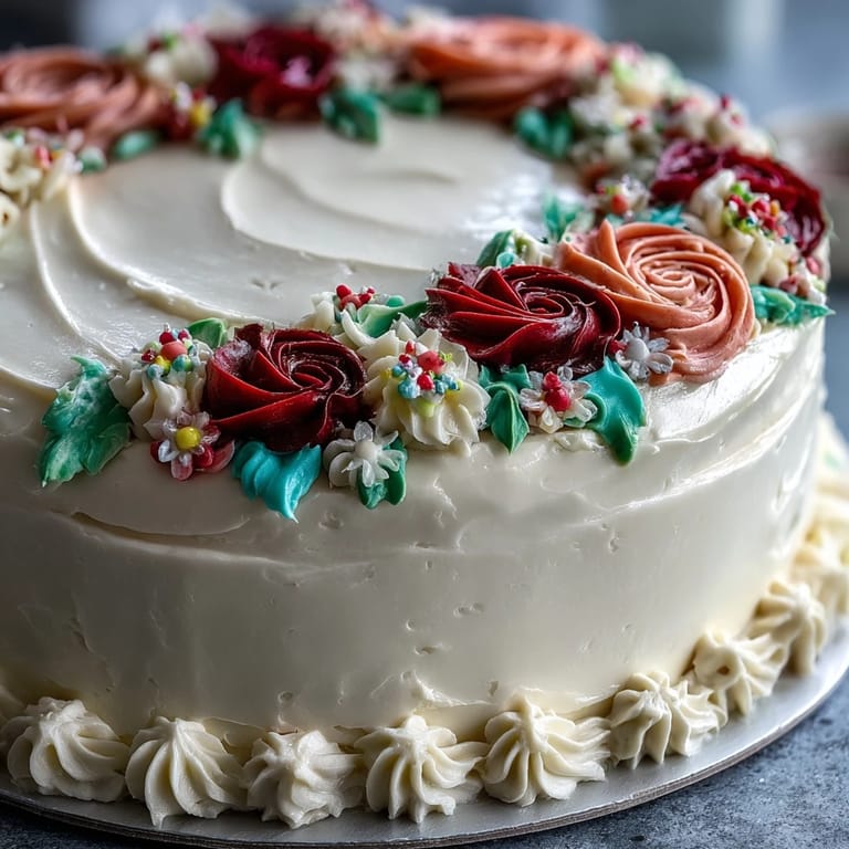 Vibrant vanilla sheet cake adorned with colorful buttercream roses, ideal for graduation parties and special events.
