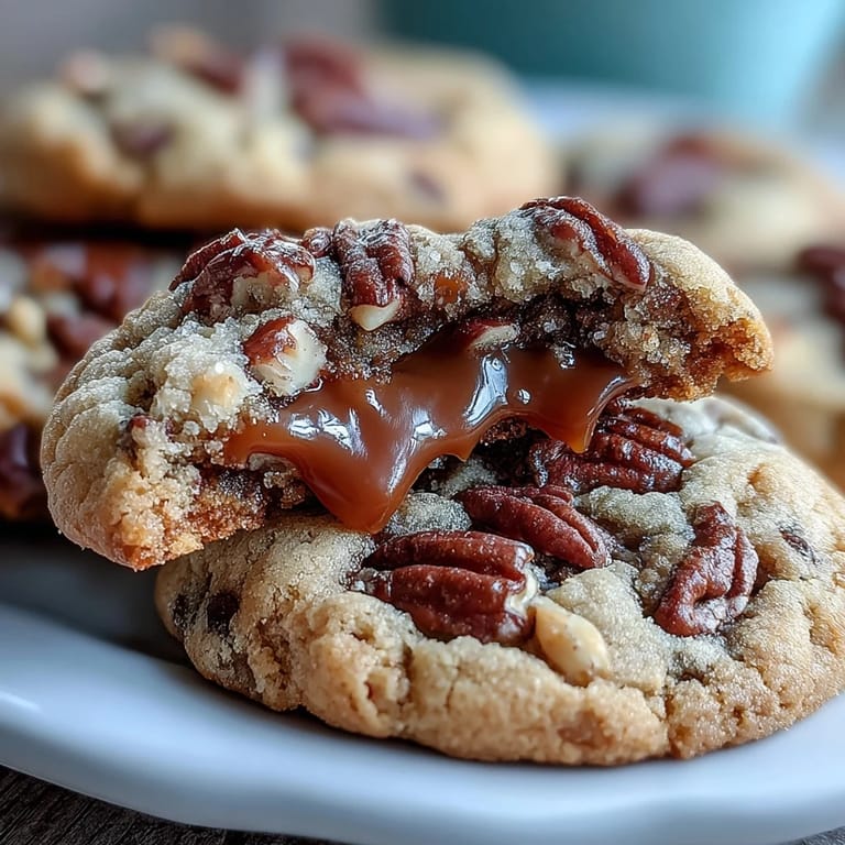 ALT text: Decadent butter pecan cookies drizzled with caramel, featuring crunchy pecans and a rich, buttery base for dessert lovers.  