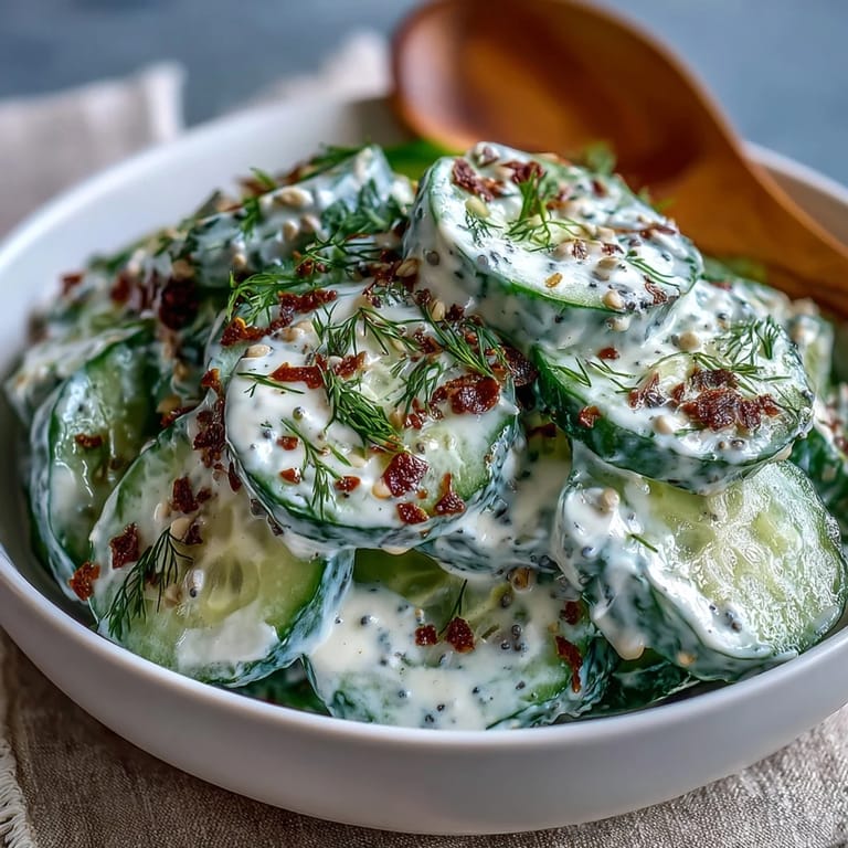 Crisp cucumber salad with creamy, savory everything bagel dressing, a summer delight.