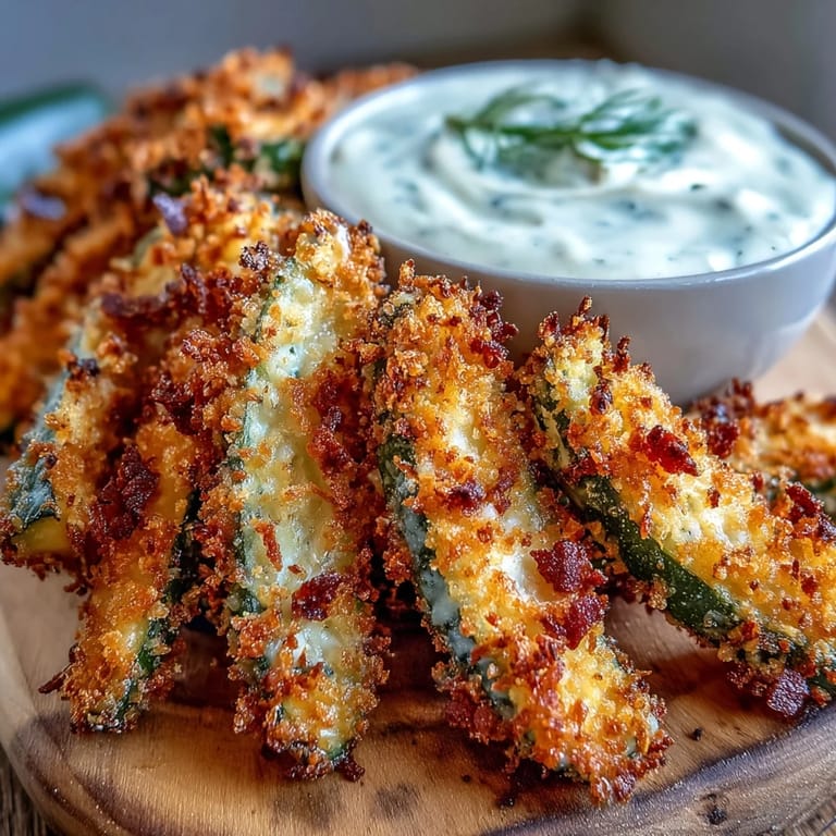 Enjoy these irresistible pickle fries, perfectly air-fried, with a side of deviled mayo.