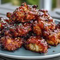 Air fryer Korean fried chicken glazed with spicy-sweet gochujang sauce, golden and crispy on the outside.