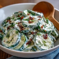 Refreshing TikTok Cucumber Salad with everything bagel dressing, ready to serve.